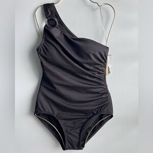 Michael Kors Women’s Black Embellished One-Shoulder One-Piece Swimsuit  6